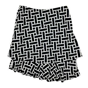 Escapada Tiered A-Line Rayon Skirt  Size L  Black & White Asymmetrical Hem